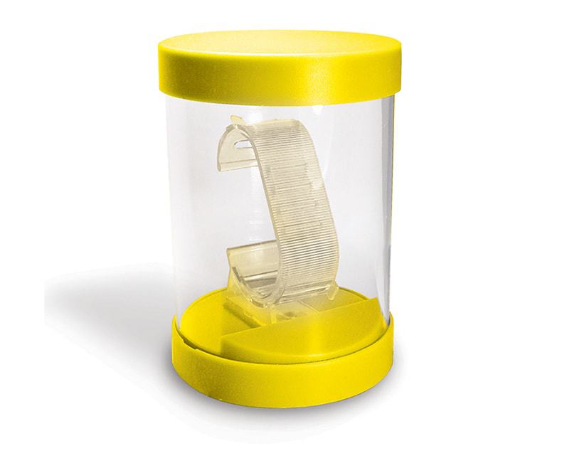 Yellow cylinder plastic watch box