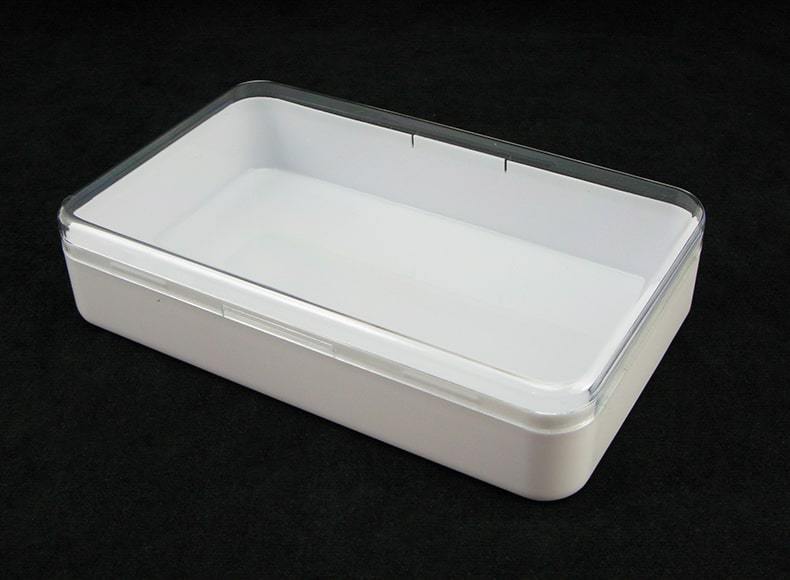 Flat plastic storage boxes